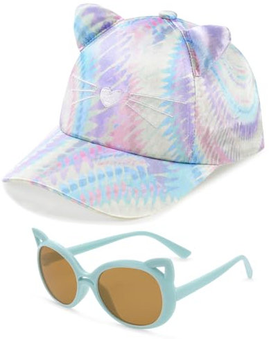 Hifot Cappello da Baseball per Bambina, Occhiali da Sole Protezione UV Regolabile Cappellino con Visiera Berretto Laser a Forma di Gatto Bambino Estivo