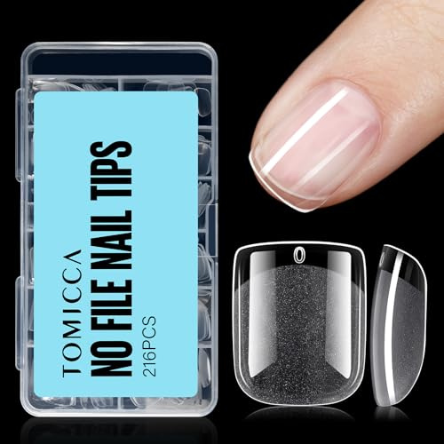 TOMICCA Capsule Americaine Ongle Carrés Extra Courts, 216 Pièces American Nail Tips, Gel Couverture Complète Faux Ongles Pour DIY Nail Art, 12 Tailles