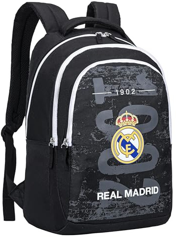 Real Madrid Mochila escolar de 3 compartimentos, colección oficial