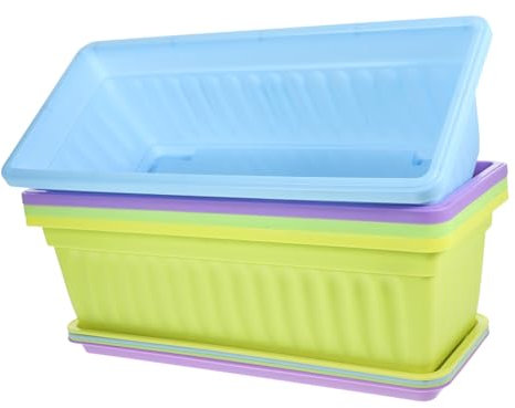 Toyvian Jardinières D'extérieur Rectangulaires 43x19x14 Cm avec Plateau pour Rebord De Fenêtre, Lot De 4 Sets De Pots à Fleurs Colorés Bleu Violet Vert Jaune, Drainage pour Balcon Et Jardin