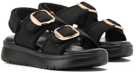 VIVASHOES Women's Lightweight Big Buckle Adjustable Two Strap Sandals – Flatform Small wedge Sandal - Comfort Memory Foam Innersoles - True to Size Good for Wide Fit