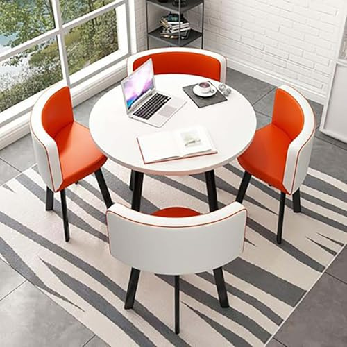 Runder Konferenztisch, 1 Tisch und 4 Stühle 5teiliges Set, Sitz Mit Weicher Rückenlehne, Moderne Möbel, Kaffeeküche, Platzsparende Möbel, Büro-Konferenztische,005,70 * 75cm/27.5 * 29.5in(WxH)