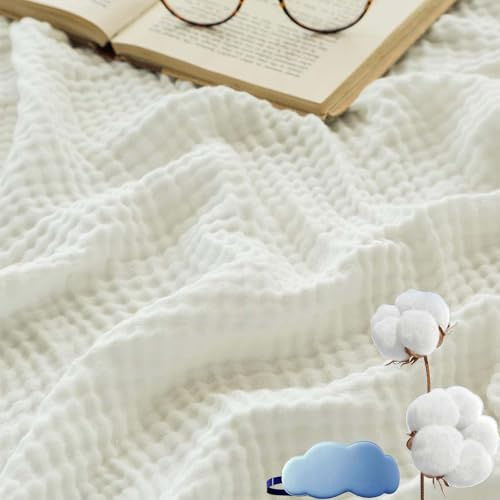 NNBWLMAEE Musselin Decke 150 X 200, Musselin Decke Erwachsene Sommer, Montivo Sanfte Musselindecke, Aus 100% Natur Baumwolle, Leicht Atmungsaktiv KüHldecken Zum Schlafen Baby (Weiß, Normal(130x150))