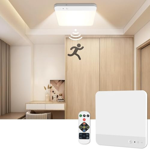 Toowell Deckenleuchte mit Bewegungsmelder Akku Deckenlampe Badezimmer Lampe Batteriebetrieben Schrankbeleuchtung LED Bewegungssensor Innen Kellerleuchte Treppenbeleuchtung Garagenleuchte,1 Stück