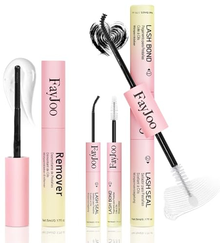 FayJoo 3-in-1 Lash Bond & Seal & Remover, Long-Lasting Up to 7 Days Eyelash Adhesive, Hypoallergenic Quick-Dry Waterproof, Strong Flexible Hold for Cluster/Individual/Strip Lashes, 5ml Each, Black