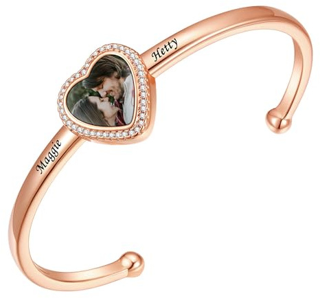 Custom4U Personalised Bracelets for Womens Adjustable Open Infinity Bangle with 2 Heart Birthstones&Names Engraving Gold/Silver Bracelet Jewellery for Women, Girls