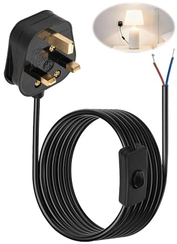 2 Core 1.8M 250V 6A Black Table Lamp Switch Cable with UK Plug & 13A Fused | PVC Material Inline Light Switch Pre Wired Power Cord for Table Lamps, Wall Lamps, Floor Lamps, Bedside Lights and Desk Lamps
