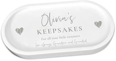 Personalised Script Text & Hearts Trinket Tray | Custom Resin Ring Dish, Jewellery Holder & Key Bowl | Elegant Wedding & Home Gift