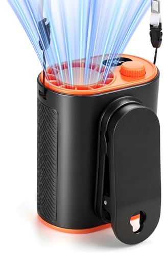WHATOOK Akku Gürtelventilator, 100 Stufen 4-in-1 Tragbarer Clip Ventilator | 360° Drehung,Starker Luftstrom,Smart LED-Display,Notstromversorgung,USB-C Kleiner Hand/Tisch-Ventilator für Baustelle Camping