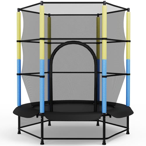 LIFERUN Trampolin für Kinder, Trampolin Outdoor Ø140cm, Trampolin Indoor Kinder mit Sicherheitsnetz, Gartentrampolin für Training & Unterhaltung, bis 50 kg, Spielzeug Geschenk Kinder