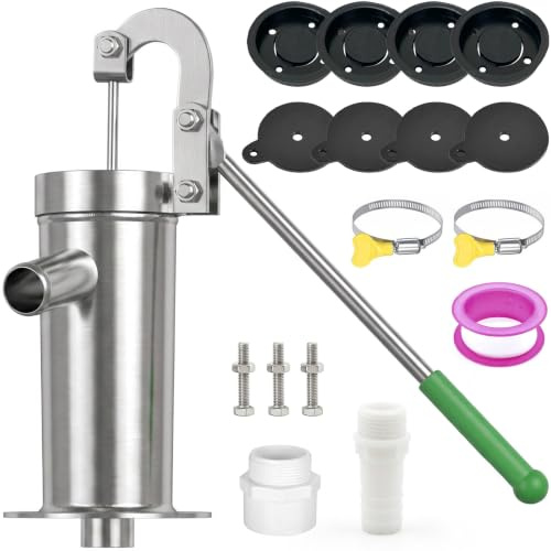 Schwengelpumpe Set - Handwasserpumpe Edelstahl, Grundwasserpumpe Manuell | Gartenpumpe, für Brunnen bis 10 m Tiefe, für Garten Hof Teiche