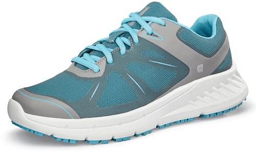 Shoes for Crews Damen-Arbeits-Sneaker mit rutschhemmender Sohle – bequem, leicht, atmungsaktiv, Spritzwasserschutz, ideal für Gastronomie Küchen Kellner, Krankenschwester – Vitality II Grau Blau