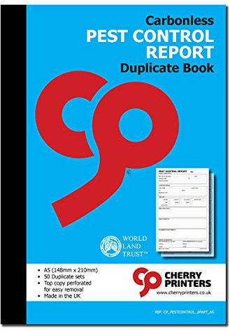 Cherry Carbonless NCR Pest Control Report Duplicate Book A5 50 Sets