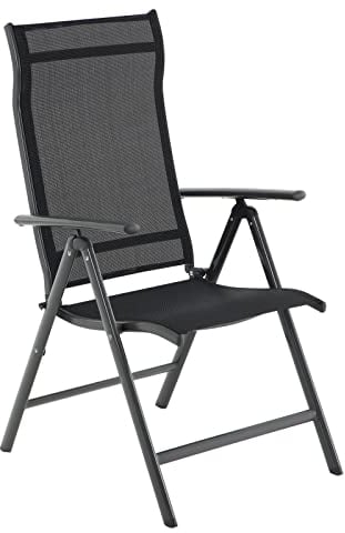 SONGMICS Gartenstuhl, Klappstuhl, Outdoor-Stuhl, mit Metallgestell, 8-fach verstellbare Rückenlehne, bis 150 kg belastbar, schwarz GCB02BK