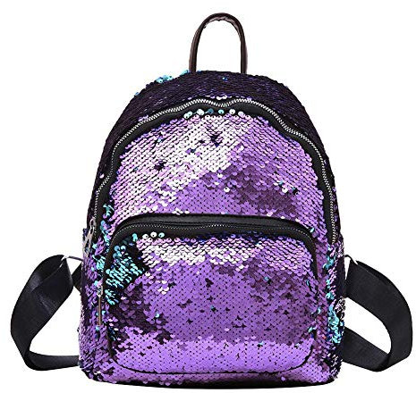 Zaino con Paillettes Stile Preppy Borsa da Viaggio Glitterata Borsa da Scuola Casual per Studenti (Viola)