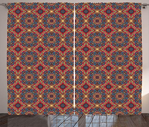 ABAKUHAUS Ottomane Rustikaler Vorhang, Arabesque Orient Glas, Wohnzimmer Universalband Gardinen mit Schlaufen und Haken, 280 x 225 cm, Mehrfarbig