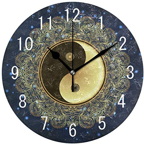 Use7 Heimdekoration Mandala Yin Yang chinesische runde Acryl-Wanduhr nicht tickend leise Uhr Kunst für Wohnzimmer, Küche, Schlafzimmer