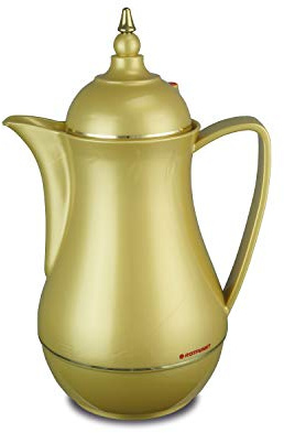 ROTPUNKT Isolierkanne 915 SEMA 0,5 l | Zweifunktions-Drehverschluss | BPA-frei - gesundes Trinken | Made in Germany | Warm + Kalthaltung | Glaseinsatz | Golden Sepp