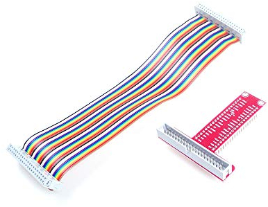 ANGEEK RPi GPIO Breakout-Erweiterungskarte + Flachbandkabel + T-Typ GPIO-Adapter 20 cm FC40 40-Pin-Flachbandkabel für Raspberry Pi 3 2 Modell B & B + SC05