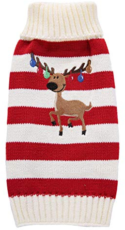 Balacoo Hundepullover, weihnachtliches Rentier-Motiv, Weihnachtsmuster, Weihnachtsmuster, Weihnachtskostüm, Größe M (rot)