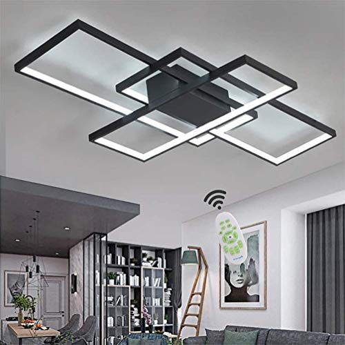 XIN'S LED Deckenleuchte Moderne Dimmbare Wohnzimmerlampe Deckenlampe Mit Fernbedienung Mode Deckenlampe Minimalistisches Metall Acryl Beleuchtung Schlafzimmer Küche Esszimmer Lichte,Schwarz,95w*110cm
