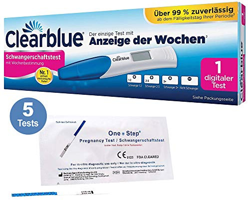 Vorteilspack - Clearblue Schwangerschaftsfrühtest mit Wochenbestimmung, eindeutige digitale Ergebnisse + 5 x One Step ultraempfindliche Schwangerschaftstests Frühtests