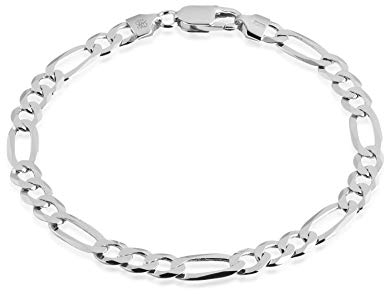 QUADRI - Elegantes Armband in Kette (Figaro) für Männer und Frauen in echtem 925er Silber - Breite 7mm - Länge 21.60 cm - Silberkette Kette anlaufgeschützt - Made in Italy Zertifikat