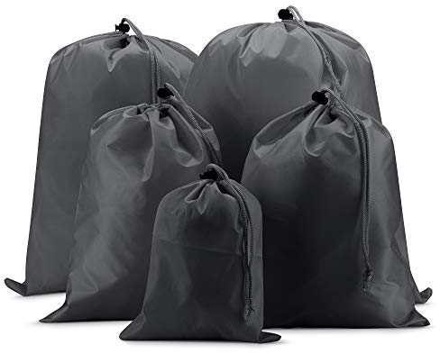 EAZY CASE Koffer Packbeutel Set 5-teilig, Reisebeutel in verschiedenen Größen, Koffer Organizer auch für Rücksäcke und Taschen, Wäschesack, Stausack mit Kordelzug, Grau