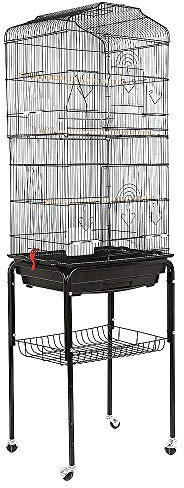 YJIIJY Voliere für Vögel, Käfig auf Rollen, große Voliere, Vogelkäfig, für Wellensittiche, Nymphensittiche, nicht trennbar, Mandarinen, Kanarienvögel, 46 x 35,3 x 150,6 cm, Schwarz