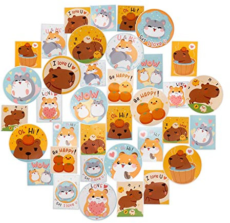 Navy Peony Gesprächiger Hamster und Capybara Sticker-Paket (36er-Pack) – wasserfest, langlebig, passgenau | Quadratische Sticker für Planer | große Aufkleber für Laptops, Wasserflaschen
