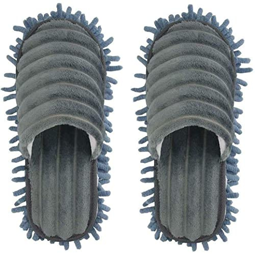 1 par de zapatillas de mopa perezosa para la habitación, caminar, limpieza del polvo, cálido y duradero para el suelo de pulido para mujer (gris, M)