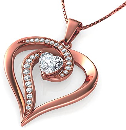 DEPHINI - Collar Corazón Plata de Ley 925 para Mujer: Colgante con Circonita Cúbica, Joyería Elegante, Idea de Regalo Original de Cumpleaños y Aniversario, Caja de Regalo Incluida