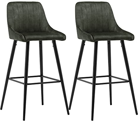 Duhome Barhocker Set Samt Vintage, Barstuhl 78cm Tresenhocker Bistrohocker Gut Gepolstert mit Lehne für Küche Bistro Counter, Grün