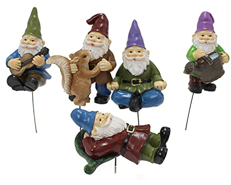 Oglarc Miniatur-Gartenzwerge, Set mit 5 Stück – Mini-Feen-Zwergen-Figuren, Musik-Gartenzwerg, Zubehör-Set für Urlaub, Festival, Gartendekoration