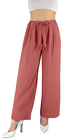 JOPHY & CO. Pantaloni Donna Elegante a Vita Alta con Fiocco Decorato (cod. 6303) (Rosa Antico, S)
