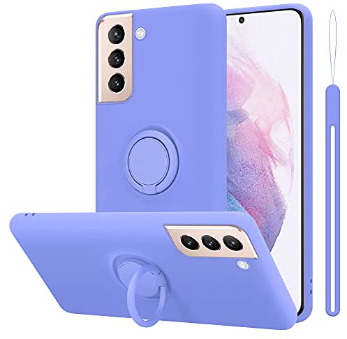 Cadorabo Hülle kompatibel mit Samsung Galaxy S21 Plus Schutzhülle TPU Silikon Case Liquid Design mit Ring Slim Kratzfest Liquidsilikon Microfaser Case Hülle für Galaxy S21 Plus in Lila