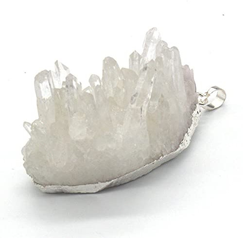 Colgante de cristal de roca de forma irregular chapado en plata de 1 pieza, Cristal,