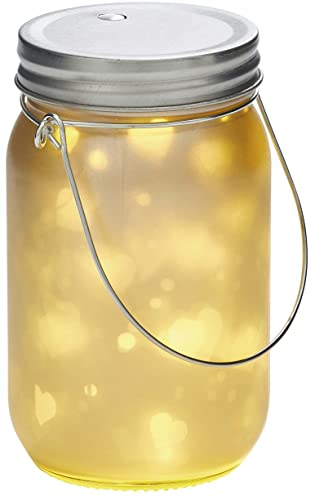 Northpoint LED Dekoglas Silber mit romantischem Dekor Einmachglas batteriebetrieben mit Timerfunktion Herzeffekt
