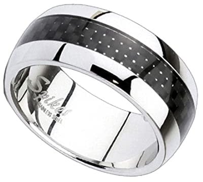 Taffstyle Band Ring Edelstahl poliert Carbon Inlay Freundschaftsring Herrenring Damenring Partnerring Damen Herren Silber Schwarz Größe 62 (19.7)