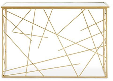 Premier Houseware Abstract Design Console Table/Modern Glass Top Hallway Table/Slim Gold Console Tables/Metallic Finish Console Table Narrow/Gold Finish Hall Table Dimensions W120 x D40 x H80cm.