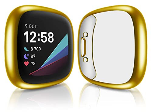 TPU Material Screen Protector Compatible with Fitbit Versa 4 Smartwatch, Full Coverage & Waterproof Replacement Case for Fitbit Versa 4 Watch, Gold