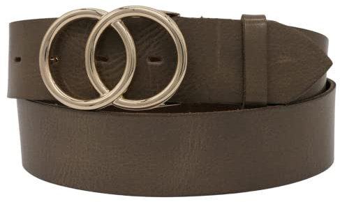 AnnaMatoni Damen Gürtel in weichem Rindsleder mit Doppel O-Ring Schnalle in Gold Nickelfrei 4cm Breit Damen Ledergürtel Echt Leder (Grau 730, TW105-120cm Gesamtlänge)