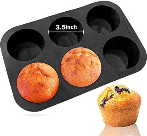 Walfos Large Silicone Muffins Pan6 Cup, Non-Stick Giant Cupcake Tin, Silicon Bakeware, Baking Case, Baking Mould for Yorkshire Pudding, Bun, Big Cupcake - BPA Free and Dishwasher Safe