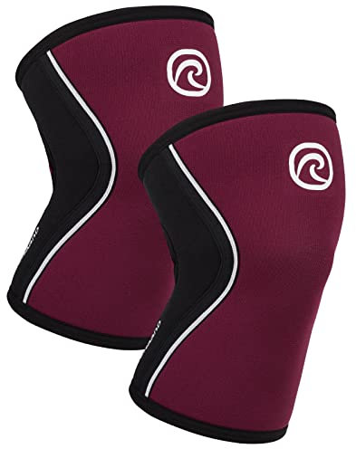 Rehband Benda per ginocchio Powersport, fascia per ginocchio per Cross Fit e allenamento pesante in neoprene da 5 mm, Colore:Bordeaux - 1 Paio, Misura:M