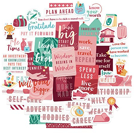 Navy Peony Viva Magenta Zielsetzungs-Visionboard-Aufkleber (48 Stück) – positiv, leuchtend rot, inspirierende Empowerment-Aufkleber für Vision Board, Party, Planer und Tagebuch