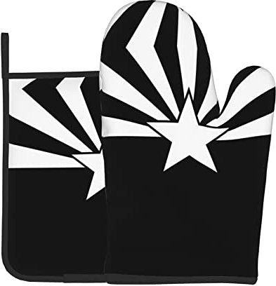 Schwarze Arizona-Flagge, 2 Stück Ofenhandschuhe und Topflappen-Sets, lange, flexible, dicke Handschuhe zum Kochen, Backen, Grillen