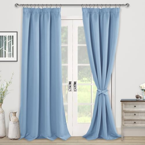 JIUZHEN Gardinen mit kräuselband Verdunklungsvorhänge Vorhang Blickdicht Gardinen Wohnzimmer Vorhänge Schlafzimmer Thermovorhang Hellblau, H245 x B140 cm,2er Set