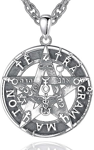 AEONSLOVE Collier Tetragrammaton Argent 925 Homme Femme Pendentif Pentacle de Protection Bijoux Hébraïques Amulette Wiccan Porte-Bonheur