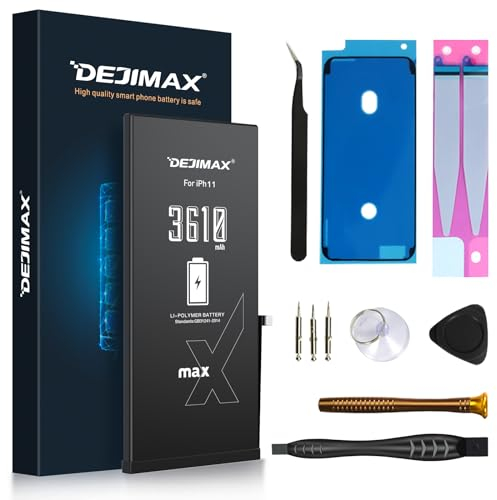 DEJIMAX Batterie pour iPhone 11, 3610mAh Batterie de Remplacement avec Trousse à Outils et Bandes Adhésives - Neuve à 0 Cycles, Haute Performance, Facile à Installer