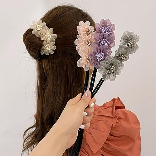 Blumen-Haarknoten-Roller-Stil, Eleganter, Fauler Lockenwickler, Blumen-Krallen-Clips, Haarknoten-Maker Ins-Stil Schmetterlings-Satin-Rosen-Haarklammer (Flowers-4pcs)